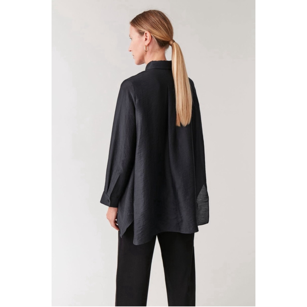COS Button Up Shirt Women's 4 Midnight Blue Crinkled Draped Shirt - Picture 10 of 12